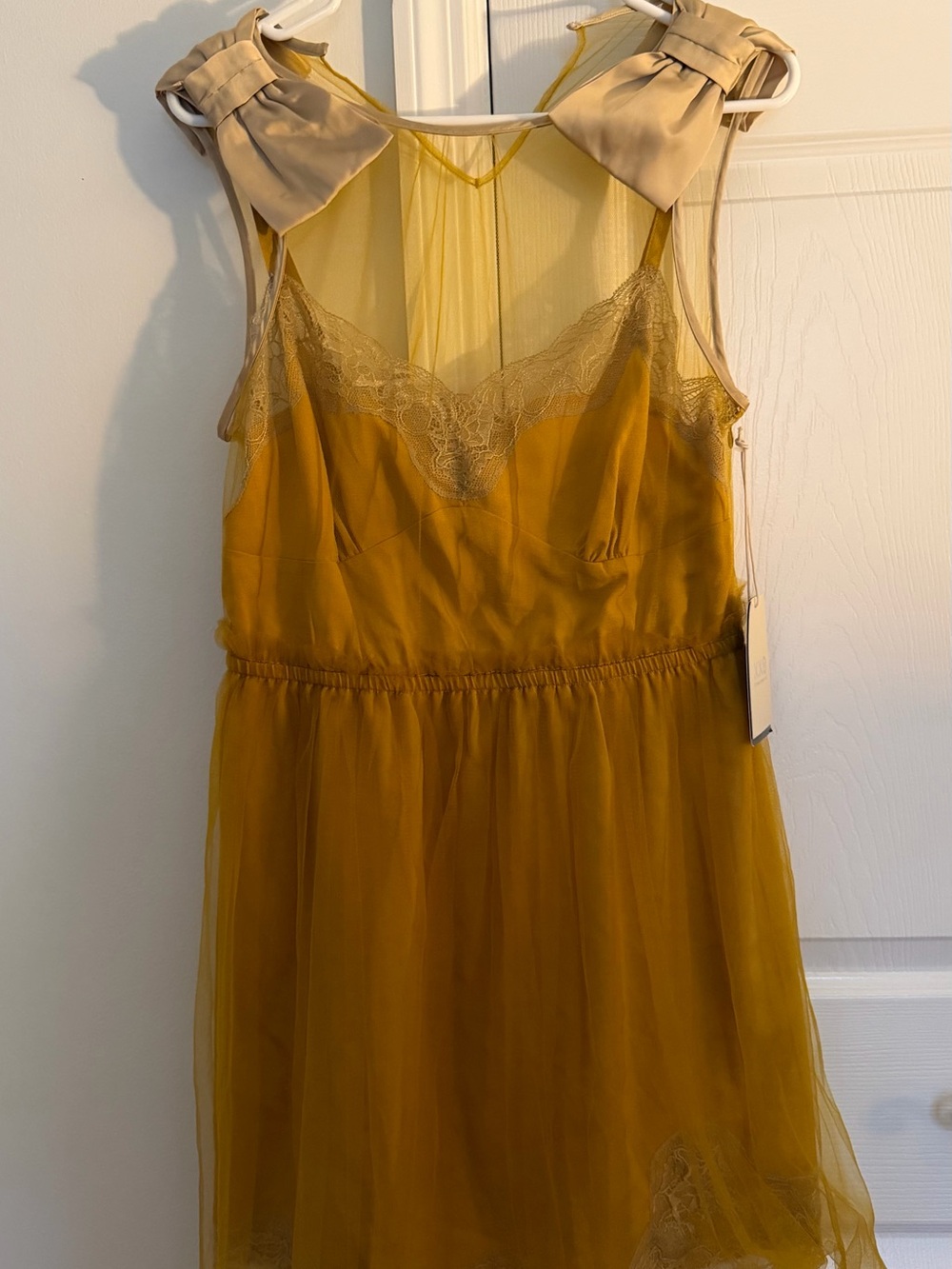 Rodarte for Target Sheer Lace-Trim Mini Dress in Mustard Yellow